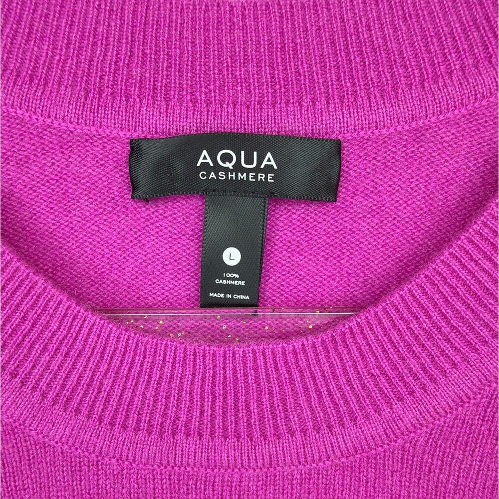 Aqua Cashmere Puff Sleeve Crewneck Sweater Pink Womens Size L Soft Knit Pullover - Picture 3 of 4